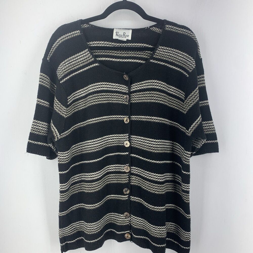 Vtg Reba Rose Womens 14/16 Button Front Sweater USA Minimal Preppy Stretch 90’s